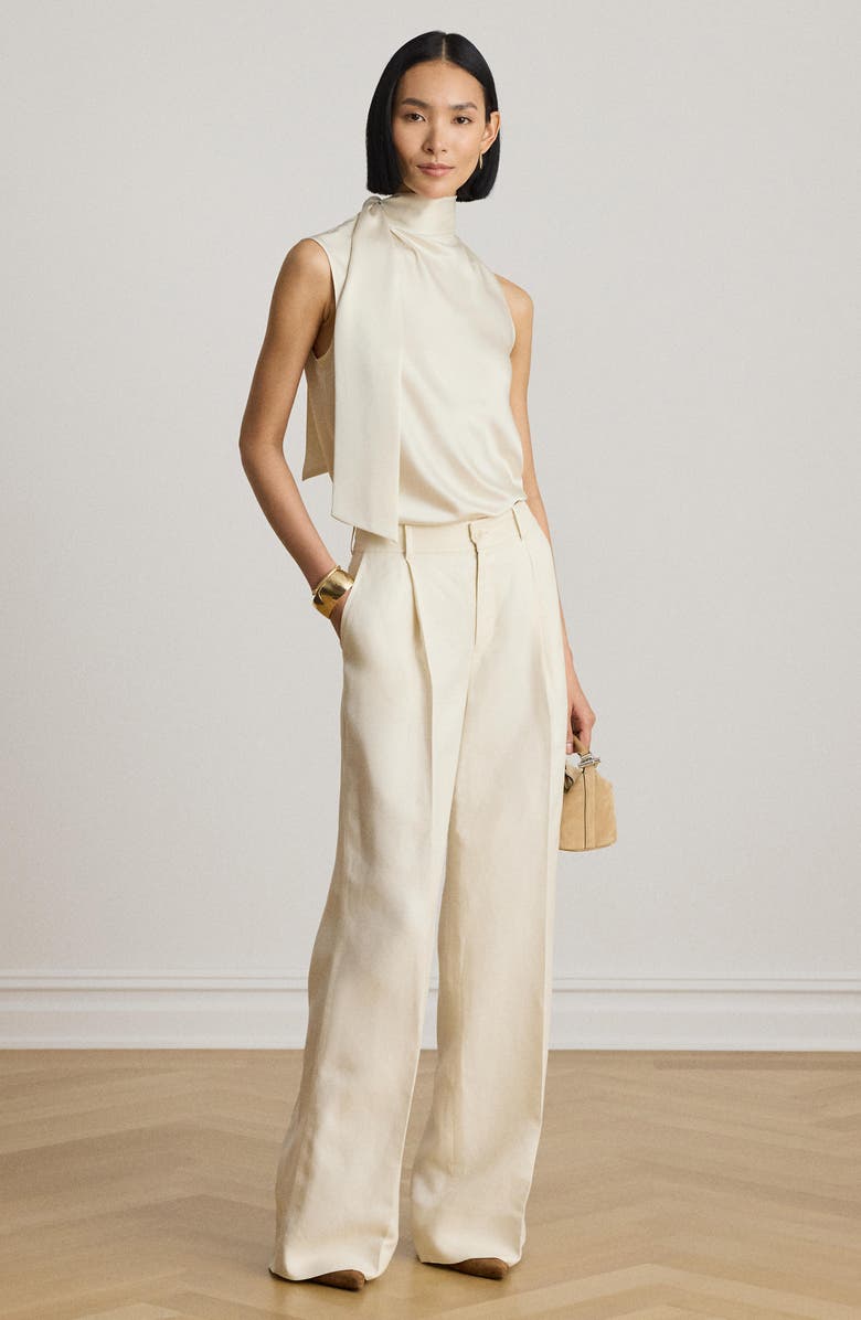 Lauren Ralph Lauren Tie Neck Charmeuse Sleeveless Top, Alternate, color, Mascarpone Cream