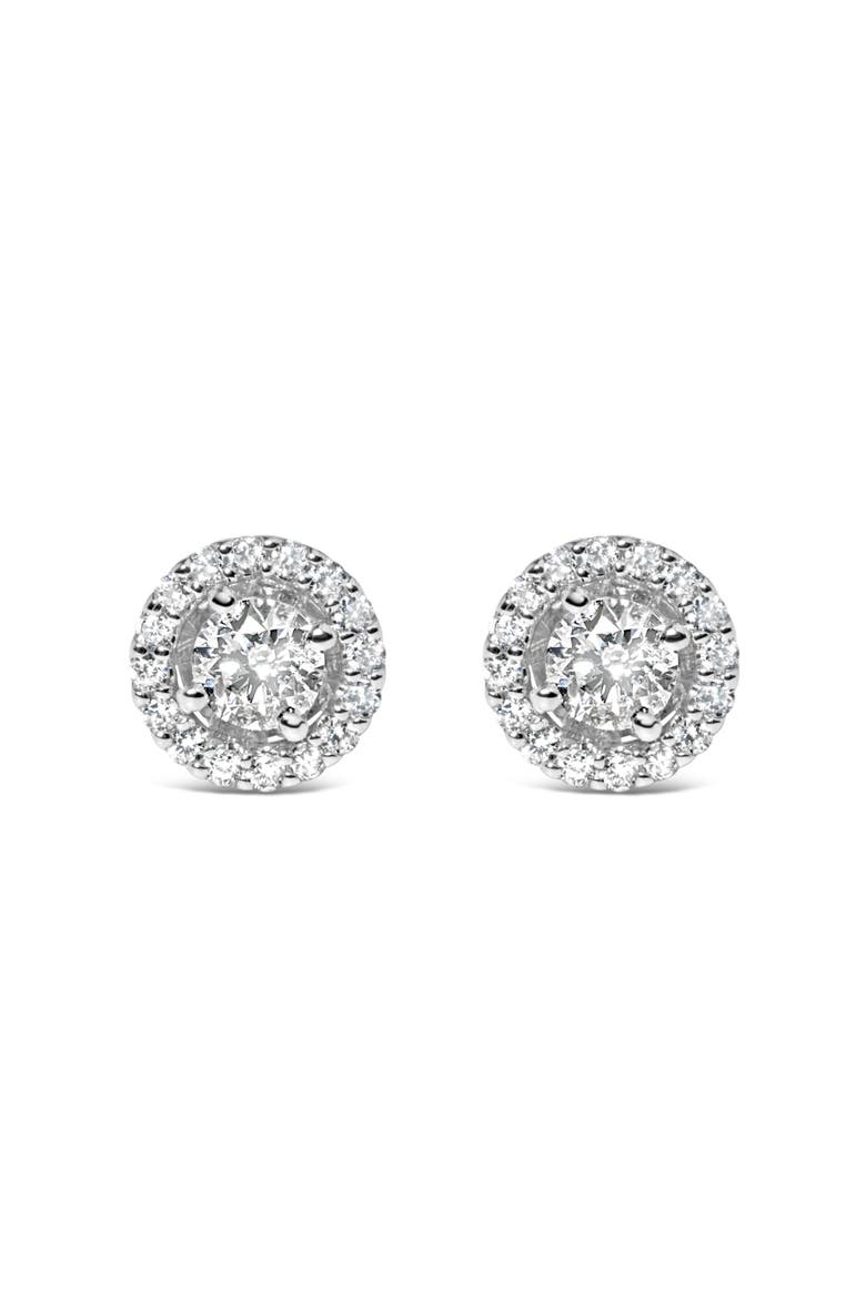 14K White Gold 3/4 Cttw Lab Grown Diamond Solitaire With Halo Stud Earrings, Main, color, White Gold