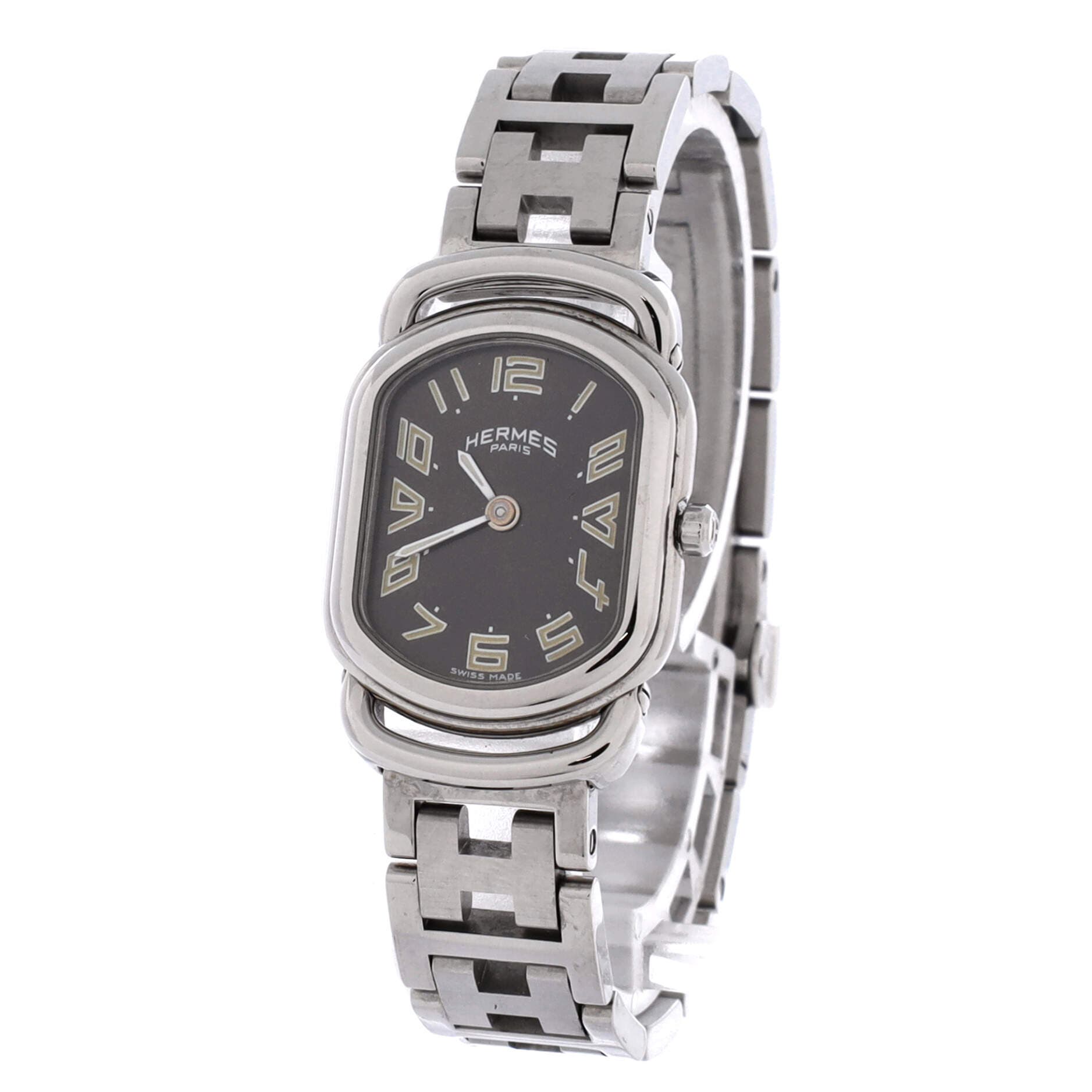 Pre-Owned Hermes Rallye Quartz Watch Stainless Steel 21, Alternate, color, Silver