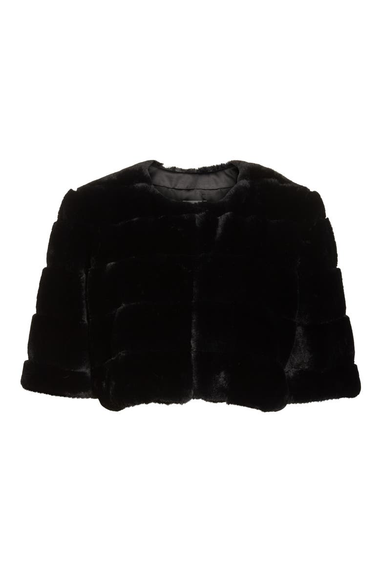 Faux Fur Crop Jacket, Alternate, color, BLACK