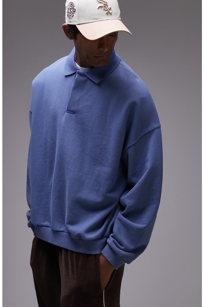 Oversize Polo Sweatshirt, Main, color, MEDIUM BLUE