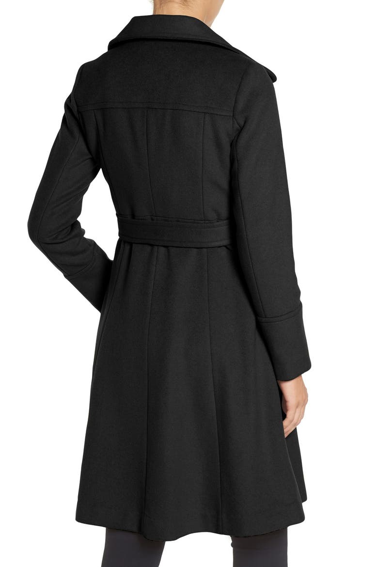 Luxe Wool Blend Belted Long A-Line Coat, Alternate, color, BLACK