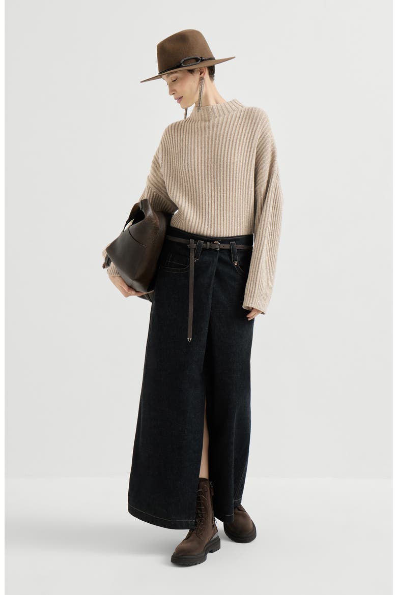 Sparkling & Dazzling cashmere and wool ribbed sweater, Alternate, color, Light Brown