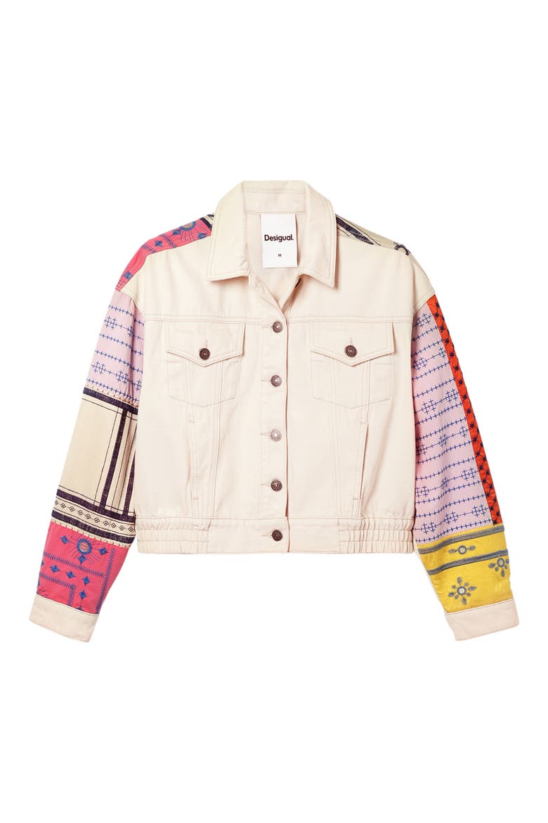 Short Embroidered Denim Jacket, Alternate, color, WHITE