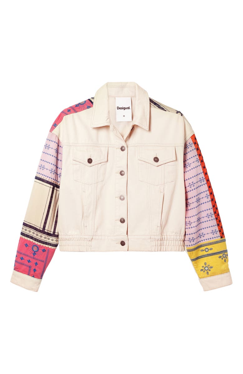 Desigual Short Embroidered Denim Jacket, Alternate, color, 