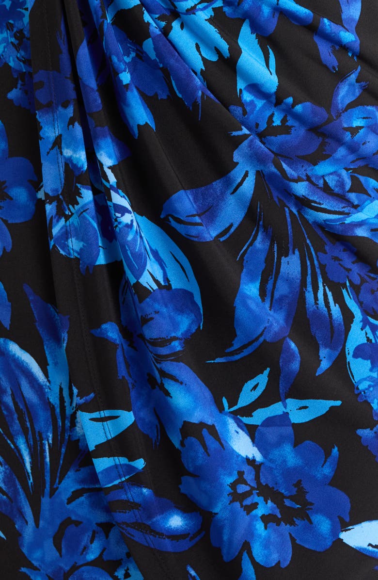 Connected Apparel Floral Cape Sleeve Dress, Alternate, color, Saphire