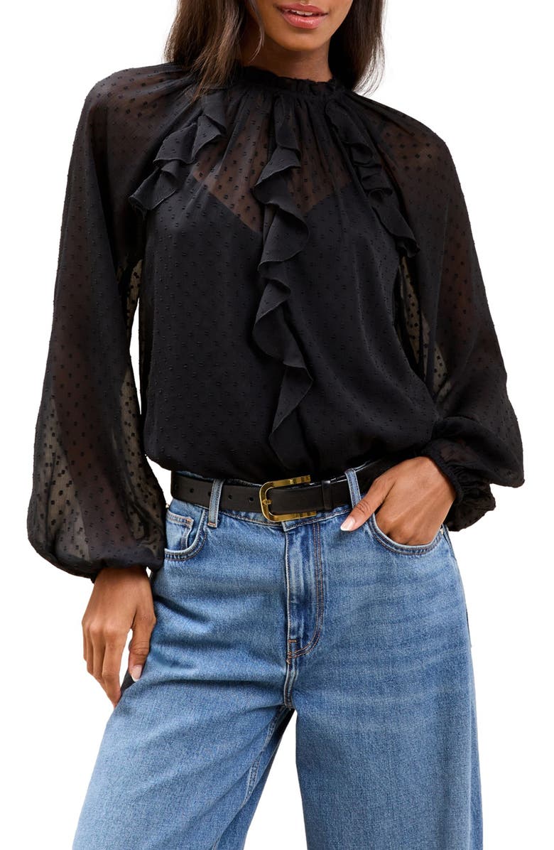 Lipsy Dobby Ruffle Top, Main, color, Black