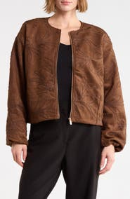 ELIE ELIE TAHARI Embroidered Cropped Bomber Jacket