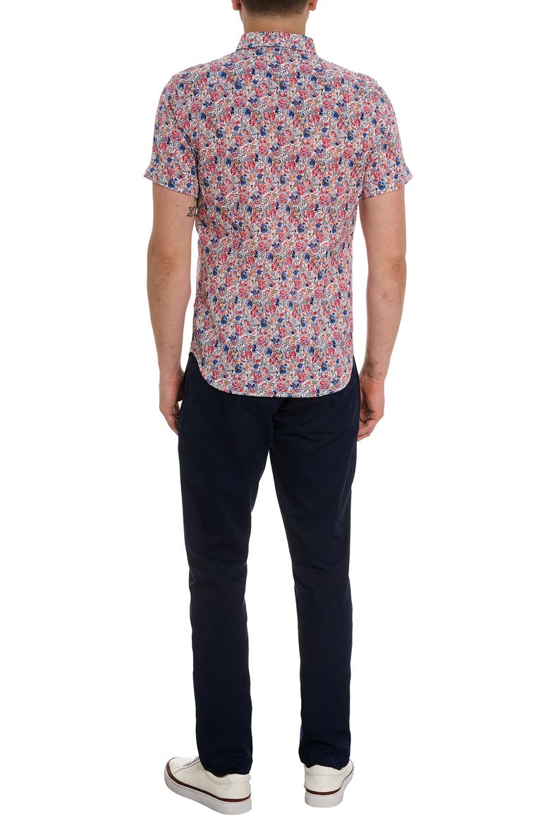Padar Floral Short Sleeve Button-Up Shirt, Alternate, color, RED MULTI