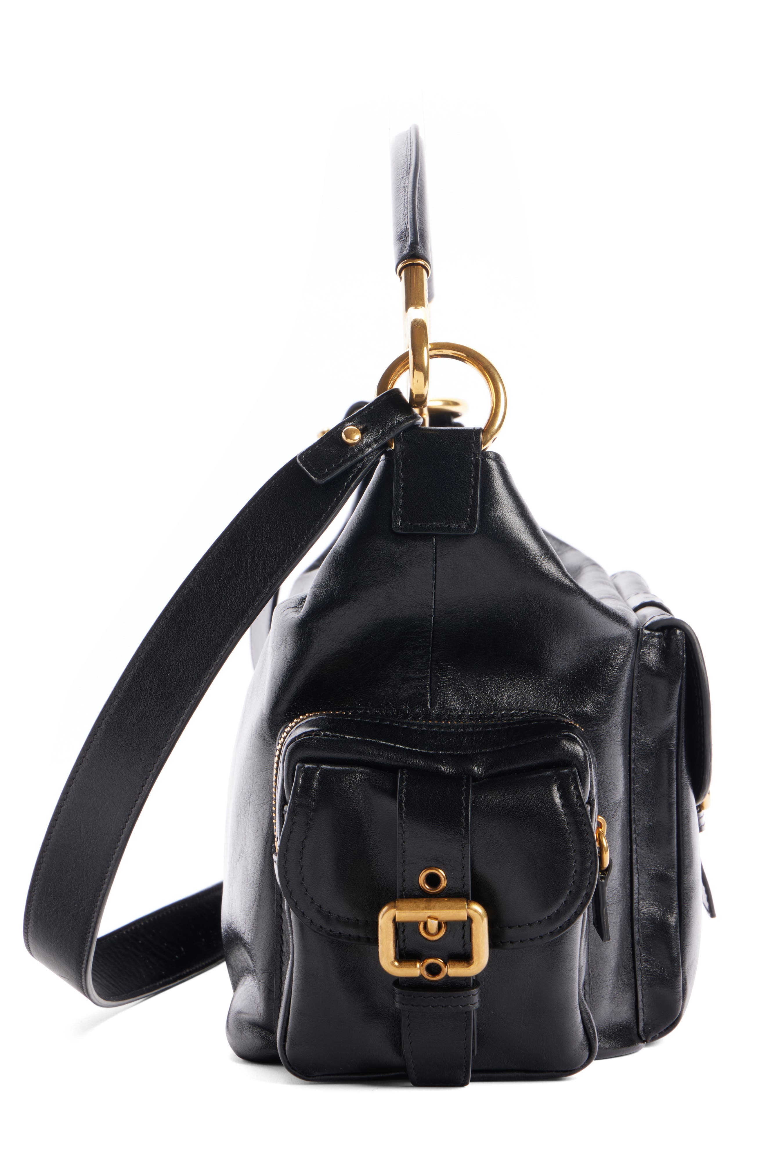 Chloé Camera Leather Top Handle Bag, Alternate, color, Black