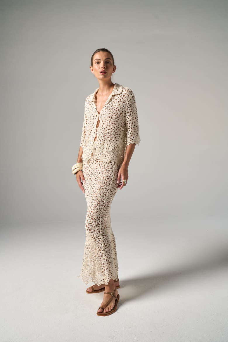 Maud Skirt in Beaded Macrame, Main, color, Oat