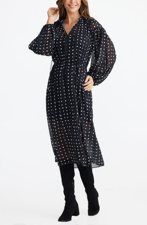 Ritz Print Long Sleeve Midi Dress