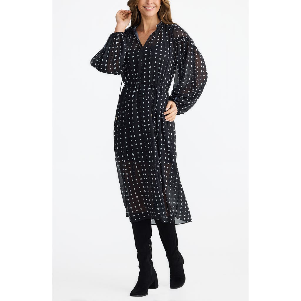Brave + True Brave+true Ritz Print Long Sleeve Midi Dress In Black