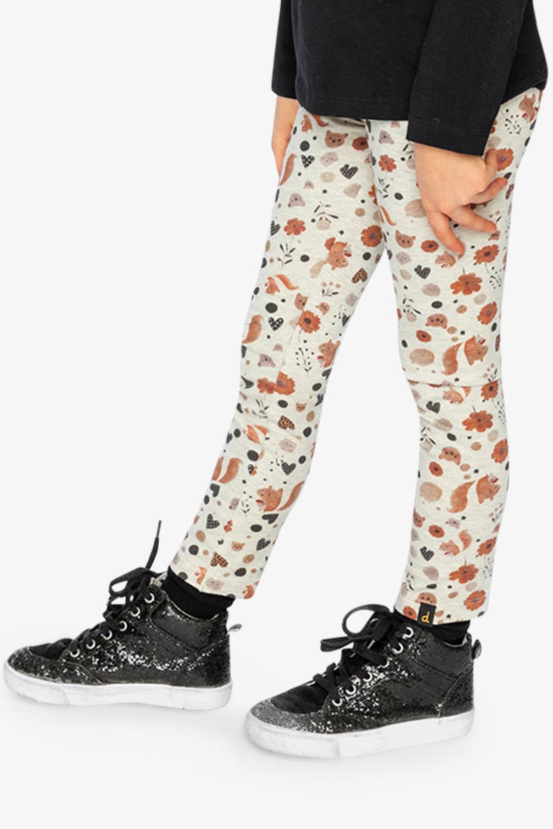 Organic Cotton Squirrel Floral Elastic Waist Leggings, Alternate, color, Beige with Squirrel Print