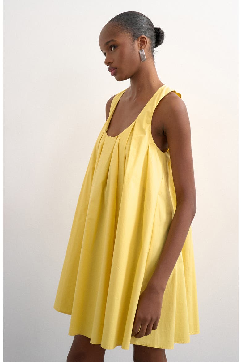 Pleated Cotton Trapeze Mini Sundress, Alternate, color, YELLOW