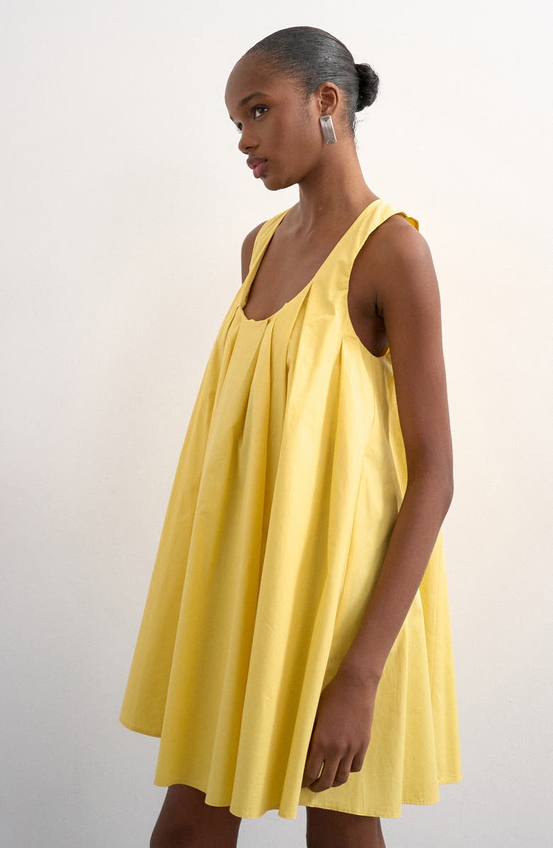 Topshop Pleated Cotton Trapeze Mini Sundress, Alternate, color, Yellow