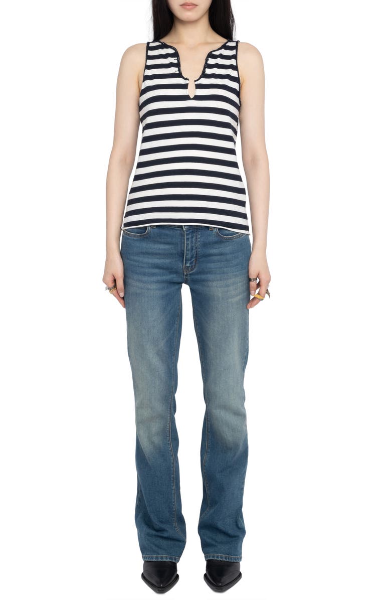 Zadig & Voltaire Stripe Keyhole Button Placket Tank, Alternate, color, Judo