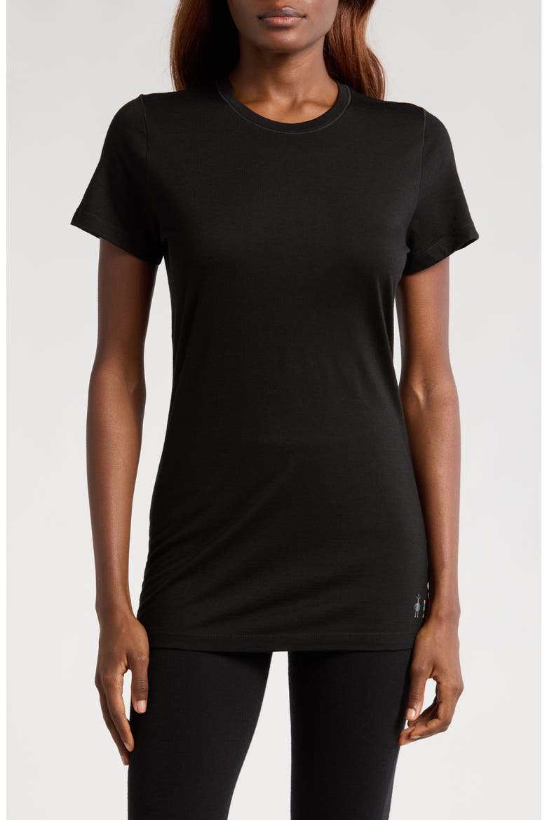 Merino Wool Blend Short Sleeve T-Shirt, Main, color, BLACK
