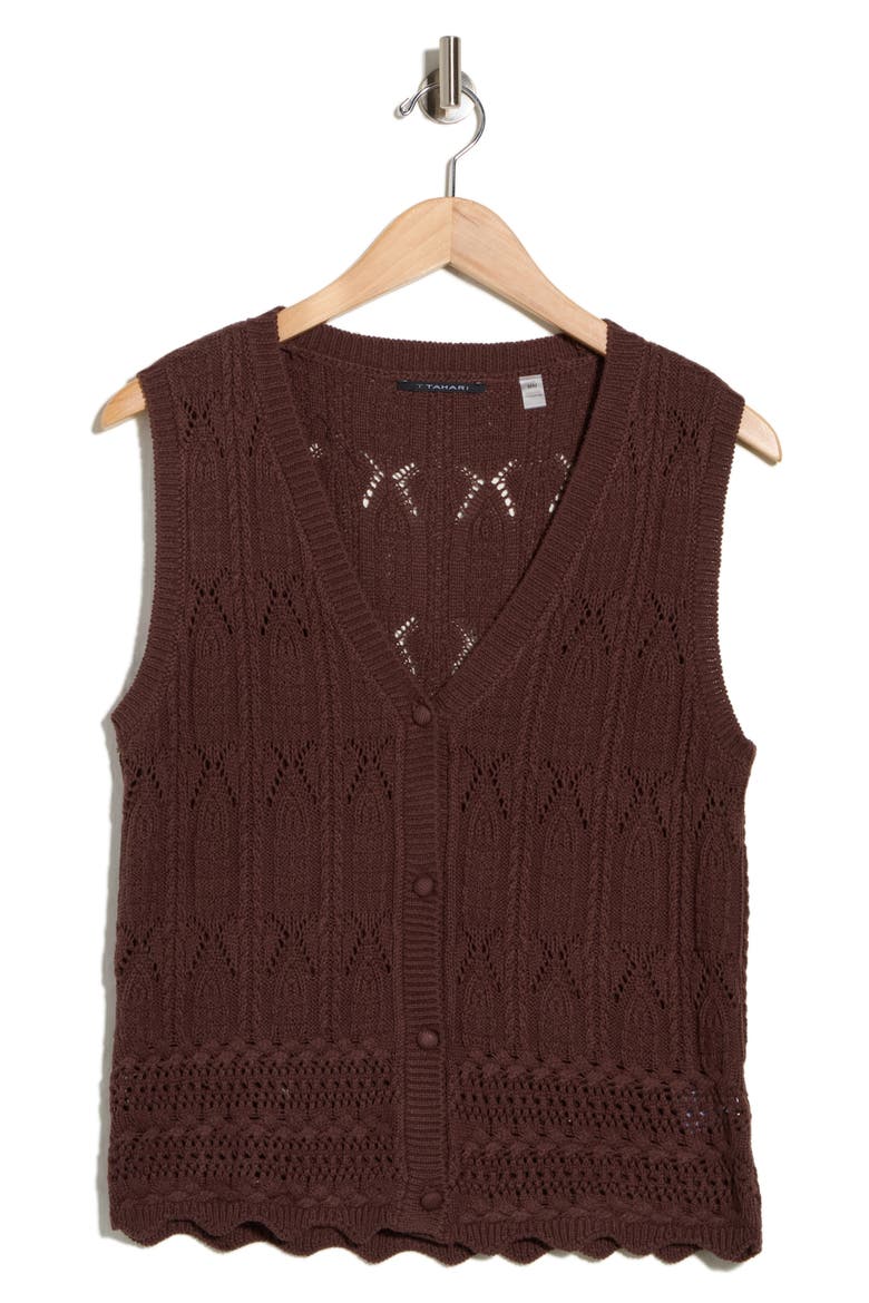 Crochet Sweater Vest, Alternate, color, COCOA BEAN