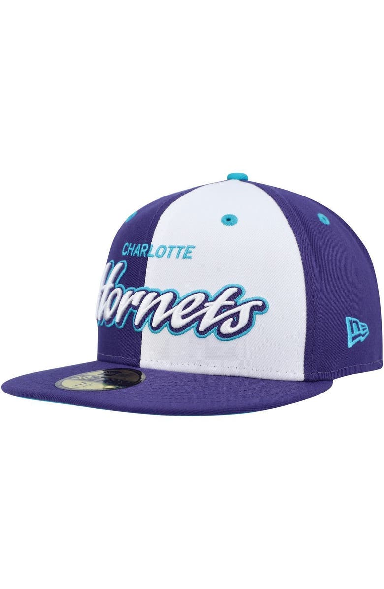 New Era Men's New Era Purple/White Charlotte Hornets Script Pinwheel 59FIFTY Fitted Hat, Alternate, color, 