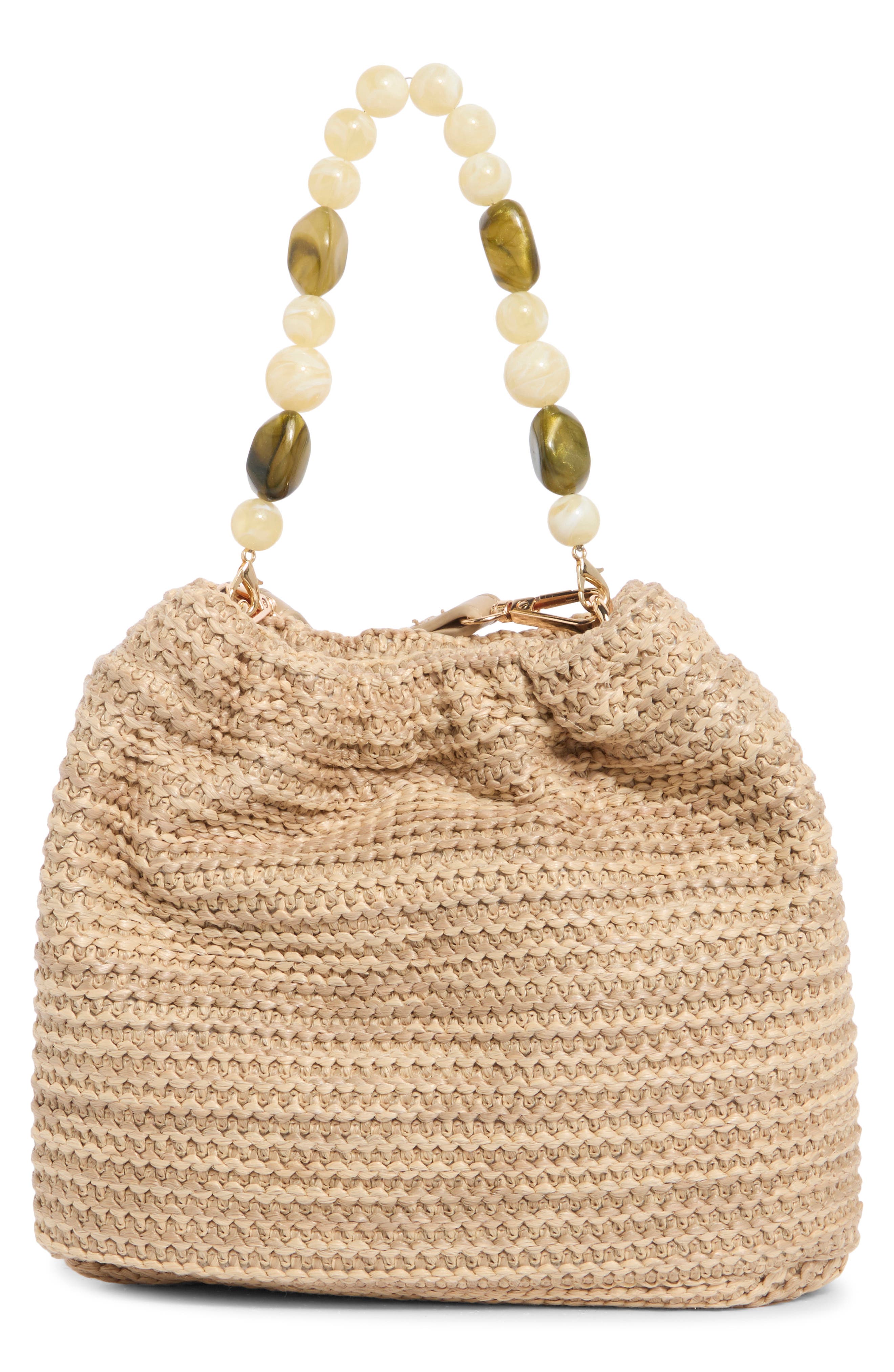 URBAN EXPRESSIONS HANDBAGS Beaded Handle Straw Crossbody Bag, Main, color, Natural