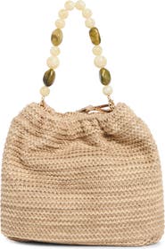 URBAN EXPRESSIONS HANDBAGS Beaded Handle Straw Crossbody Bag