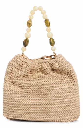 URBAN EXPRESSIONS HANDBAGS Beaded Handle Straw Crossbody Bag