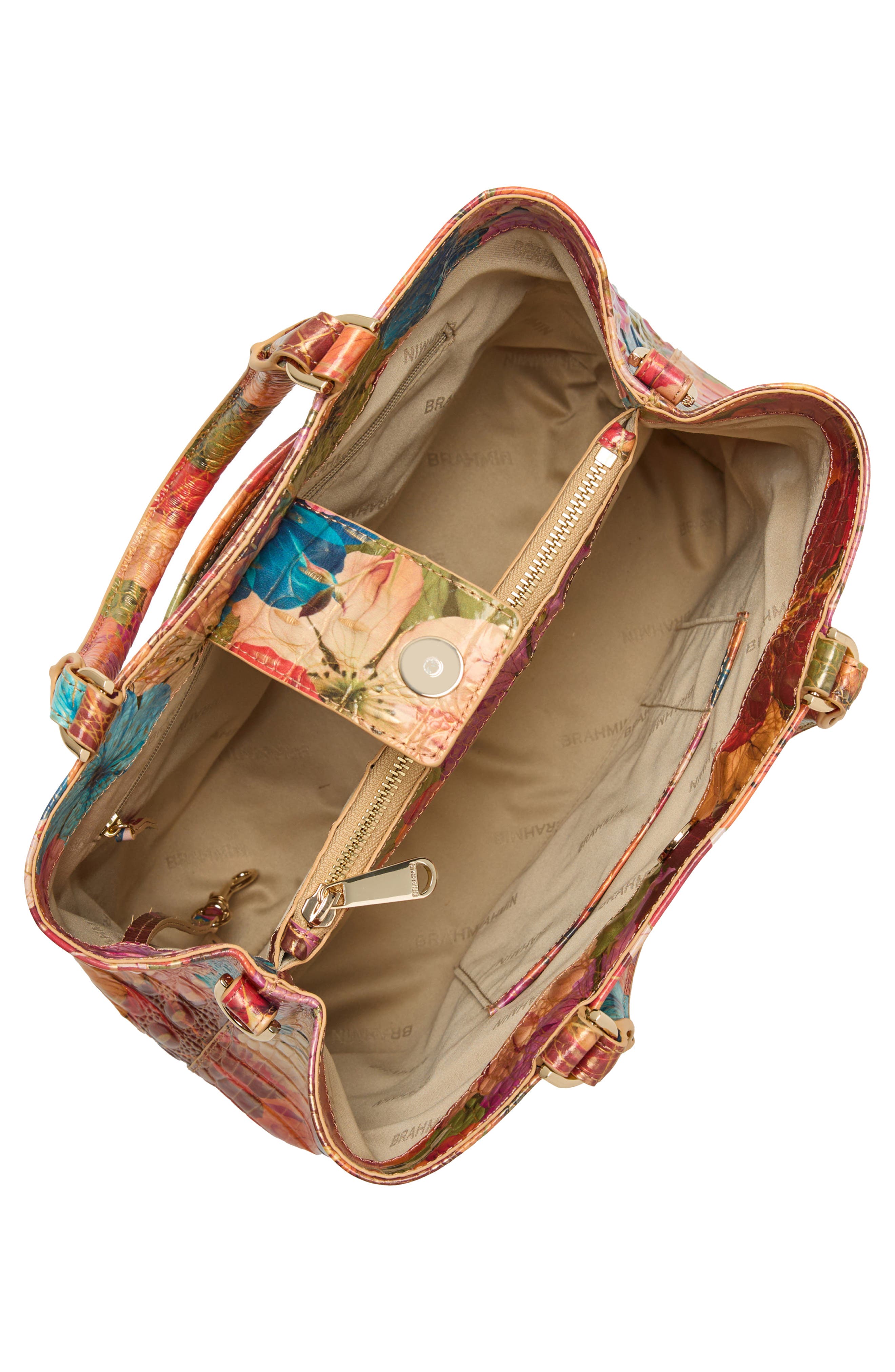 Brahmin Small Denise Embossed Leather Satchel, Alternate, color, Florita