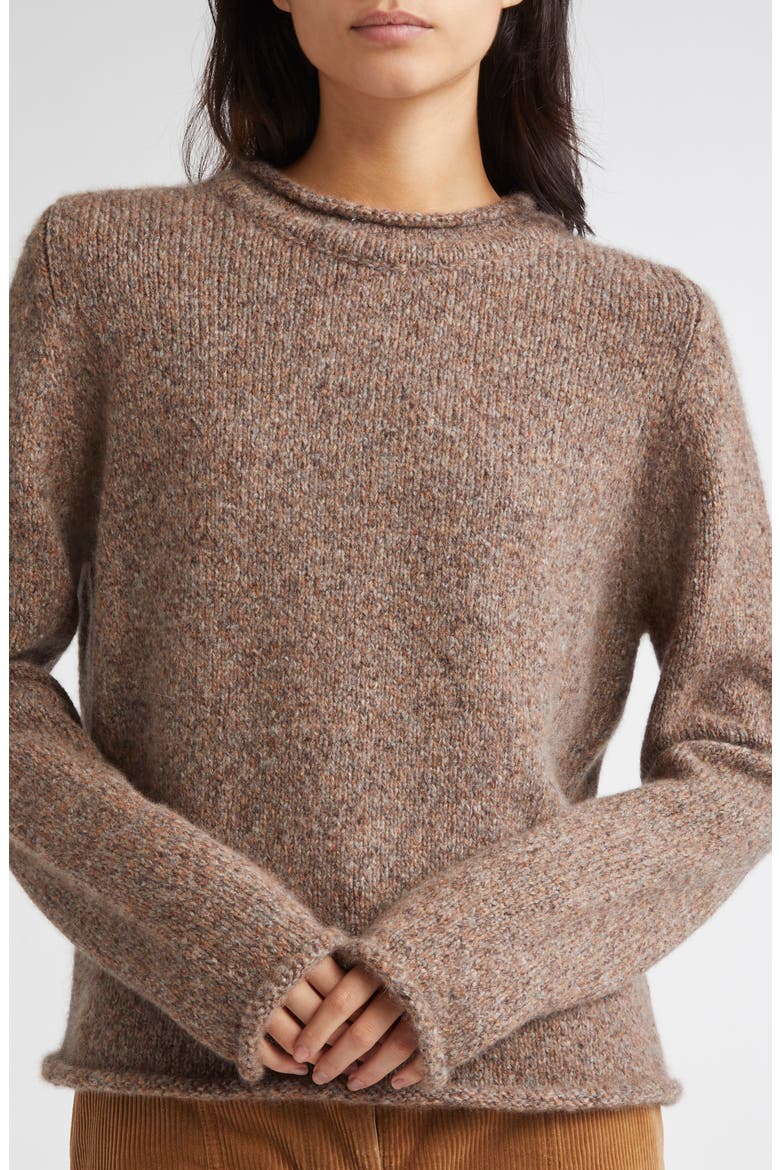 Brushed Cashmere & Silk Crewneck Sweater, Alternate, color, MOLASSES MIX