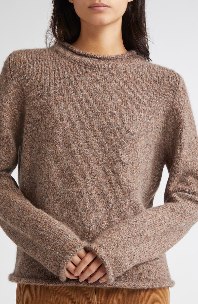 Johnstons of Elgin Brushed Cashmere & Silk Crewneck Sweater, Alternate, color, Molasses Mix