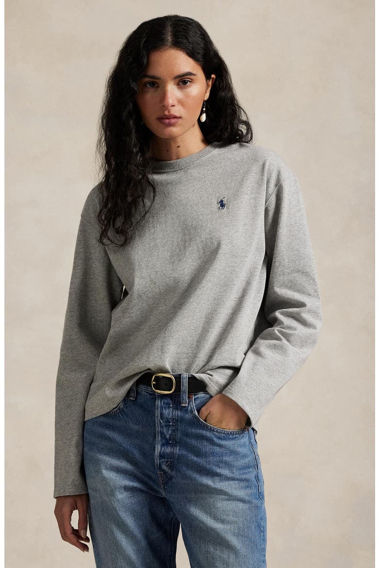Long Sleeve Cotton Jersey T-Shirt, Alternate, color, COBBLESTONE HEATHER