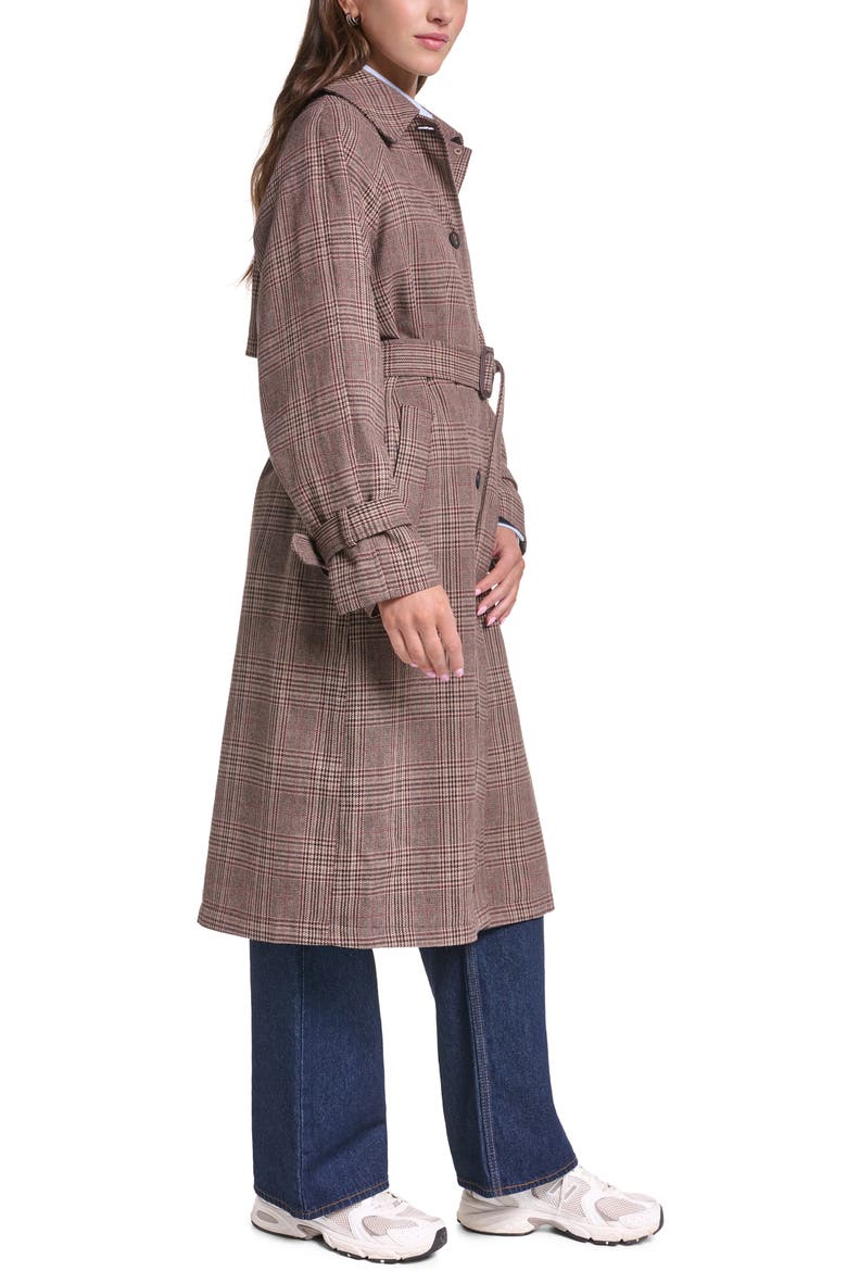 Belted Longline Coat, Alternate, color, BROWN GLEN PLAID