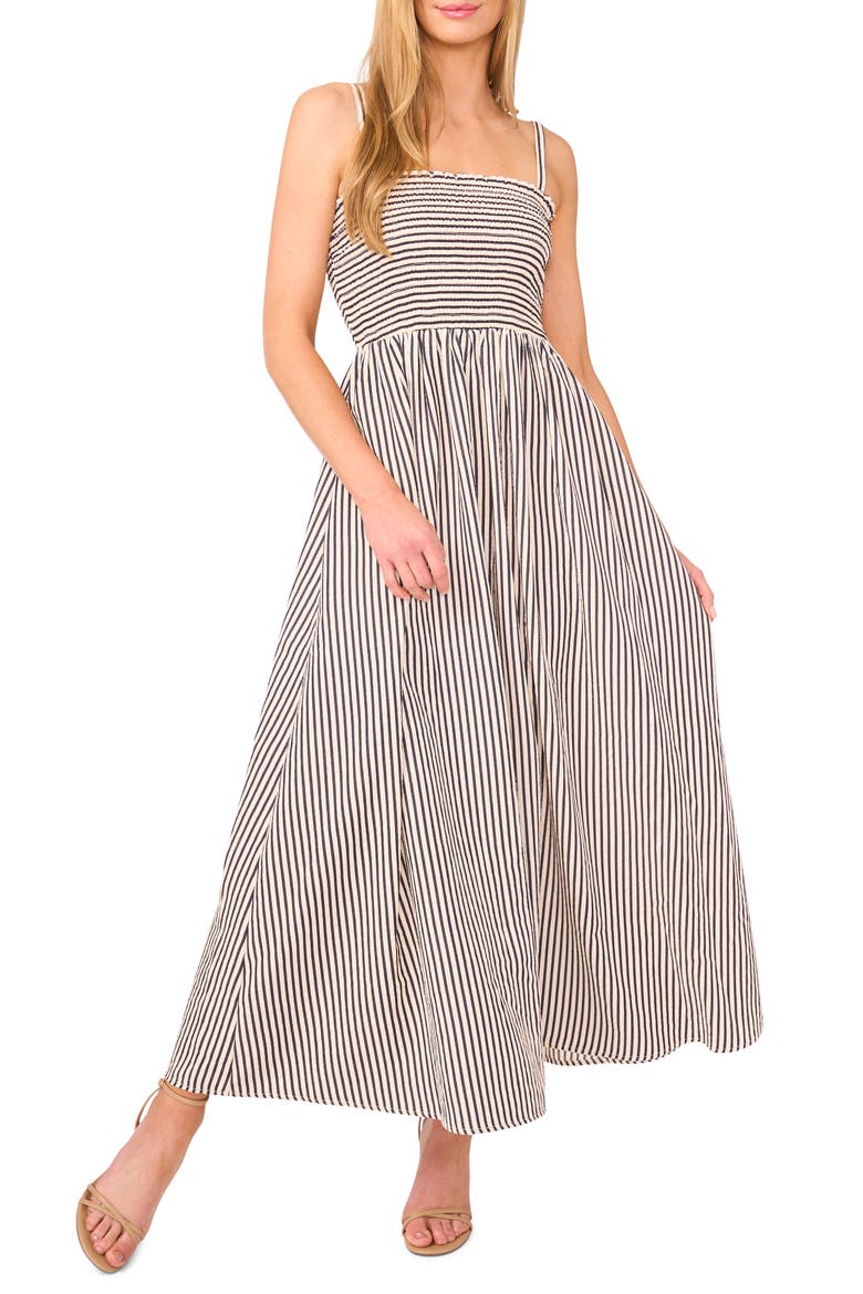 Stripe Smocked Bodice Maxi Sundress, Main, color, CLASSIC NAVY