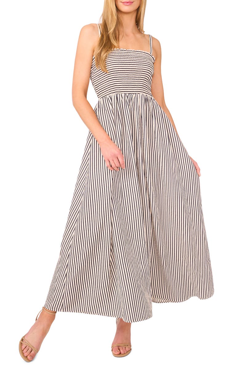 CeCe Stripe Smocked Bodice Maxi Sundress, Main, color, Classic Navy