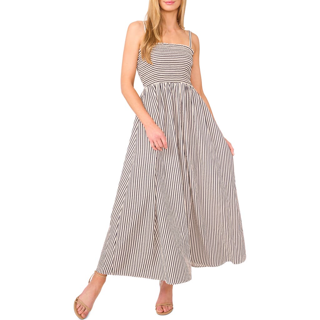 Cece Stripe Smocked Bodice Maxi Sundress In Gray