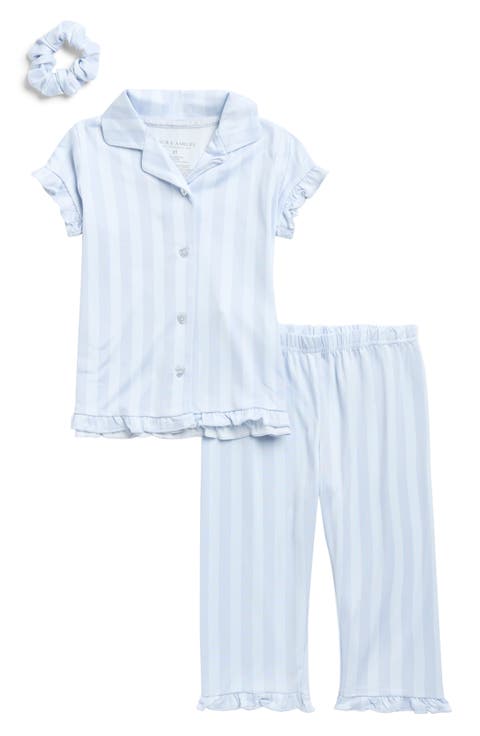 Kids' Ruffle Short Sleeve Pajamas & Scrunchie Set