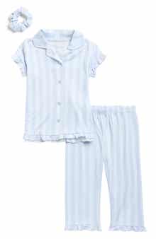 Kids' Ruffle Short Sleeve Pajamas & Scrunchie Set