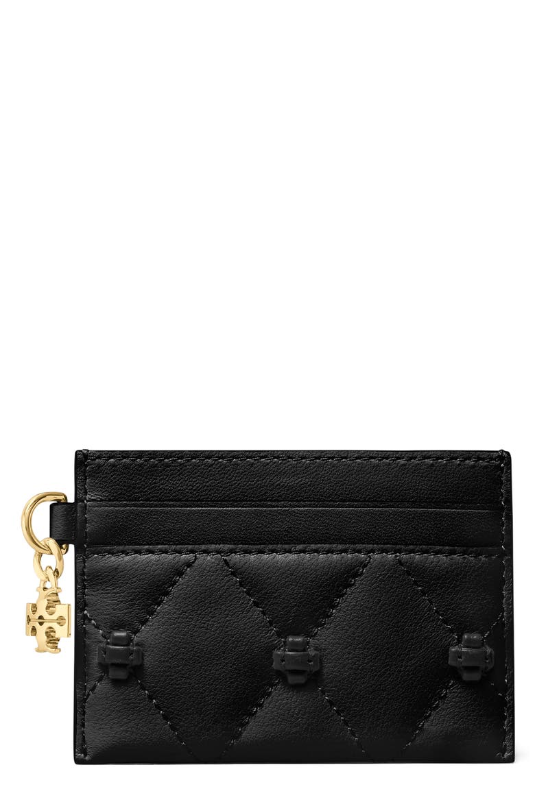 Bunny Knot Leather Card Case, Main, color, BLACK