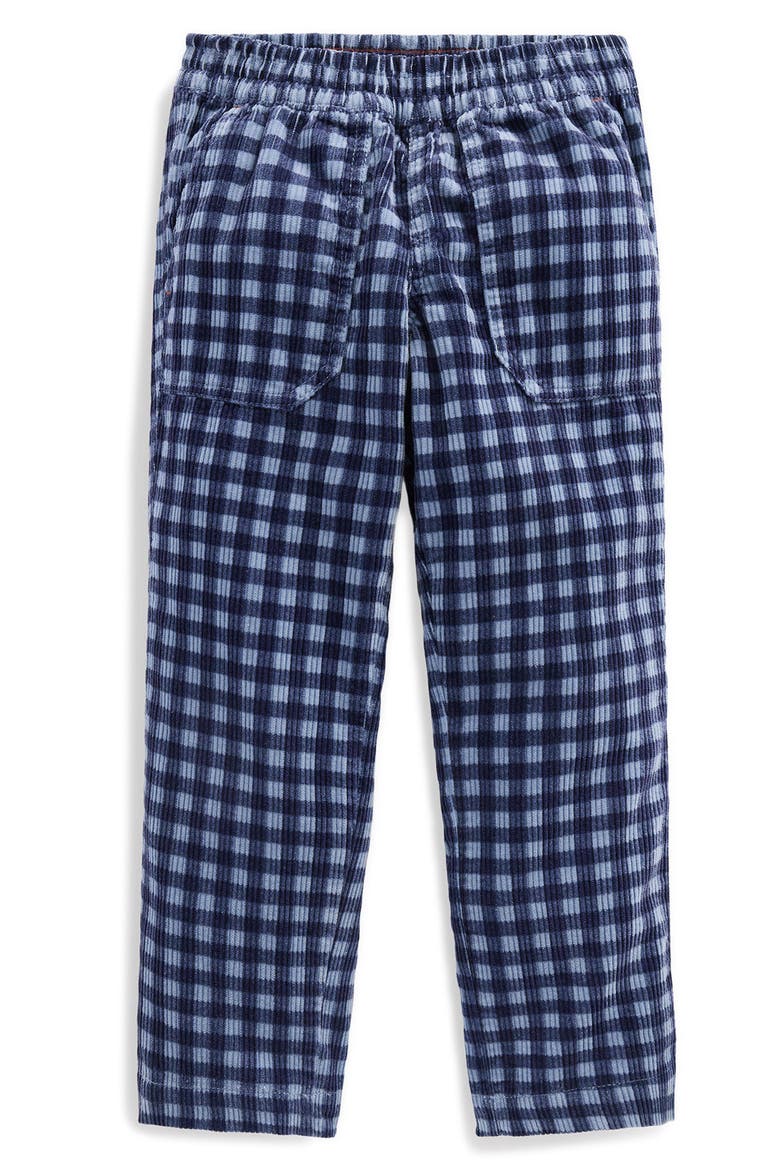 Kids' Gingham Pull-On Corduroy Trousers, Main, color, FADED GINGHAM DENIM