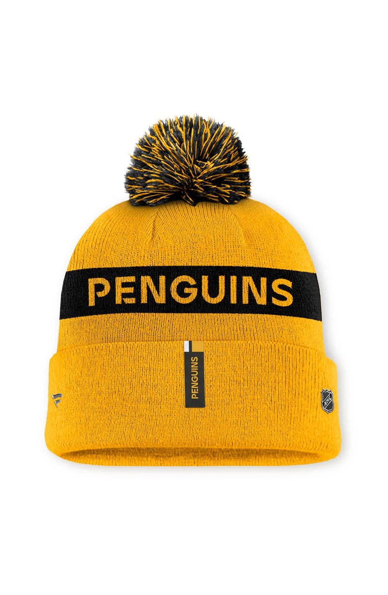 FANATICS Women's Fanatics Gold/Black Pittsburgh Penguins Authentic Pro Rink Cuffed Knit Hat with Pom, Alternate, color, Gold