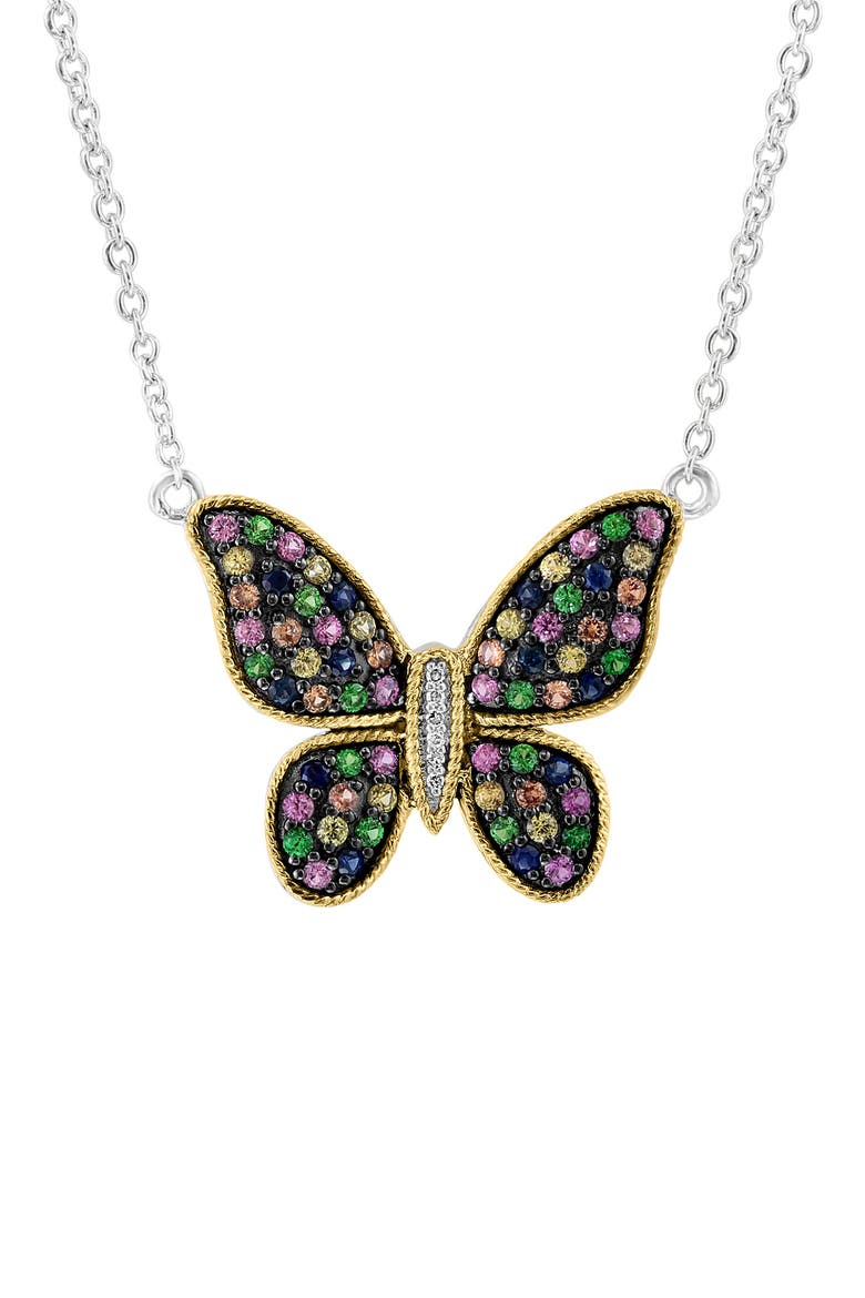 Semiprecious Stone & Diamond Butterfly Pendant Necklace, Main, color, GOLD/ SILVER MULTI