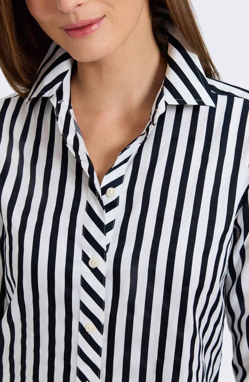 Foxcroft Meghan Stripe Cotton Button-up Shirt In White/black