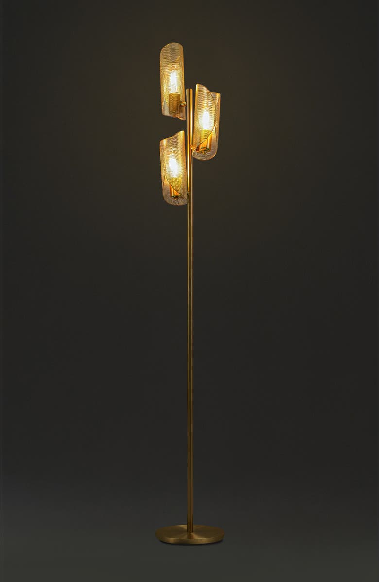 Brightech Lyra 71" Mid-Century Modern LED Floor Lamp with Metal Cylinder Shades, Alternate, color, Antique Brass