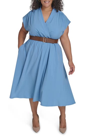 Calvin Klein Comm Belted Midi Shirtdress In Bayou
