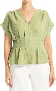 MAX STUDIO Pleated V-Neck Woven Top