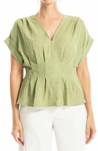 Pleated V-Neck Woven Top