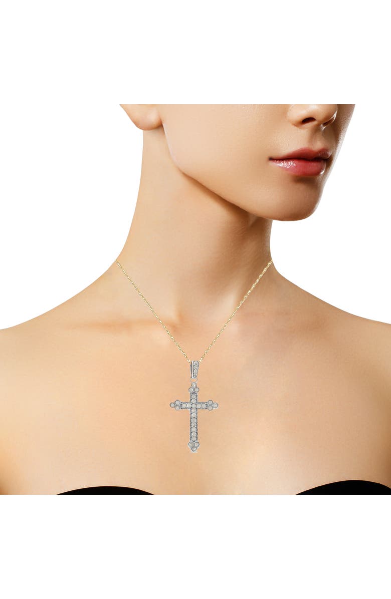 Haus of Brilliance Silver 1/4 Cttw Prong Set Round-Cut Diamond Cross 18" Pendant Necklace, Alternate, color, White