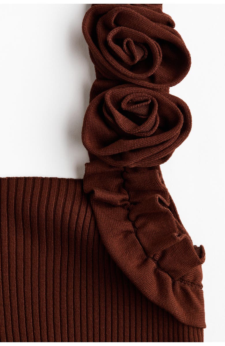 H&M Rose-appliquéd Rib-knit Top, Alternate, color, Rust Brown