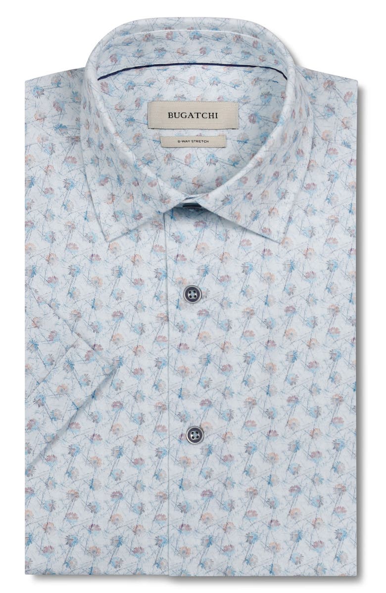 Bugatchi Miles OoohCotton<sup>®</sup> Floral Short Sleeve Button-Up Shirt, Main, color, Vista Blue