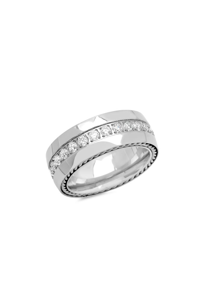 Chain Link Cubic Zirconia Wide Band Ring, Main, color, SILVER